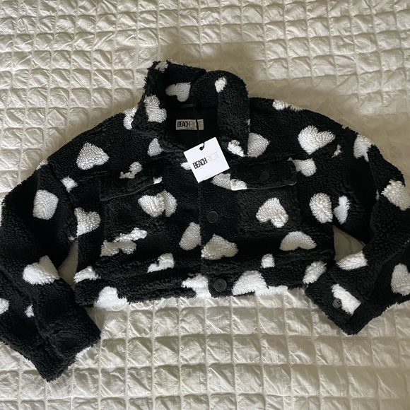Beach Riot Devin Sherpa heart fuzzy crop jacket - Picture 5 of 16